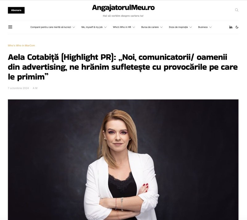 Aela Cotabiță (Highlight PR): “We, as communicators and people in advertising, feed our souls on the challenges we’re given”